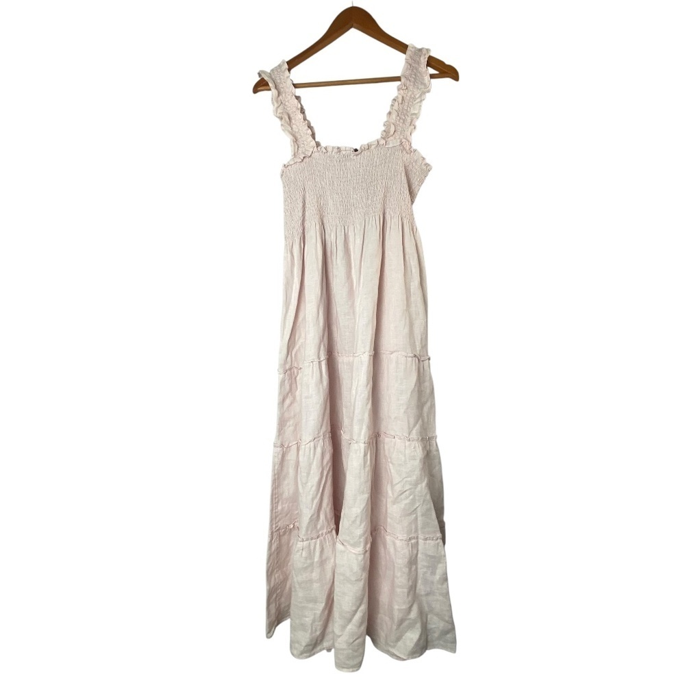 Quince Light Pink Smocked Tiered Midi Dress - Picture 3 of 8
